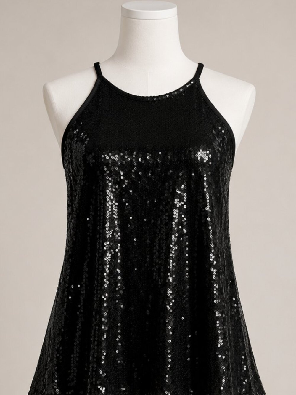 Milan Kiss Black Sequin Halter Neck Sleeveless Tunic Top NWT Size M